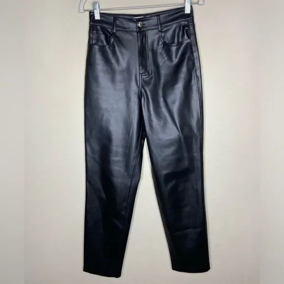 Zara Faux Leather Black Pants Straight Leg Size 2 - Picture 6 of 8